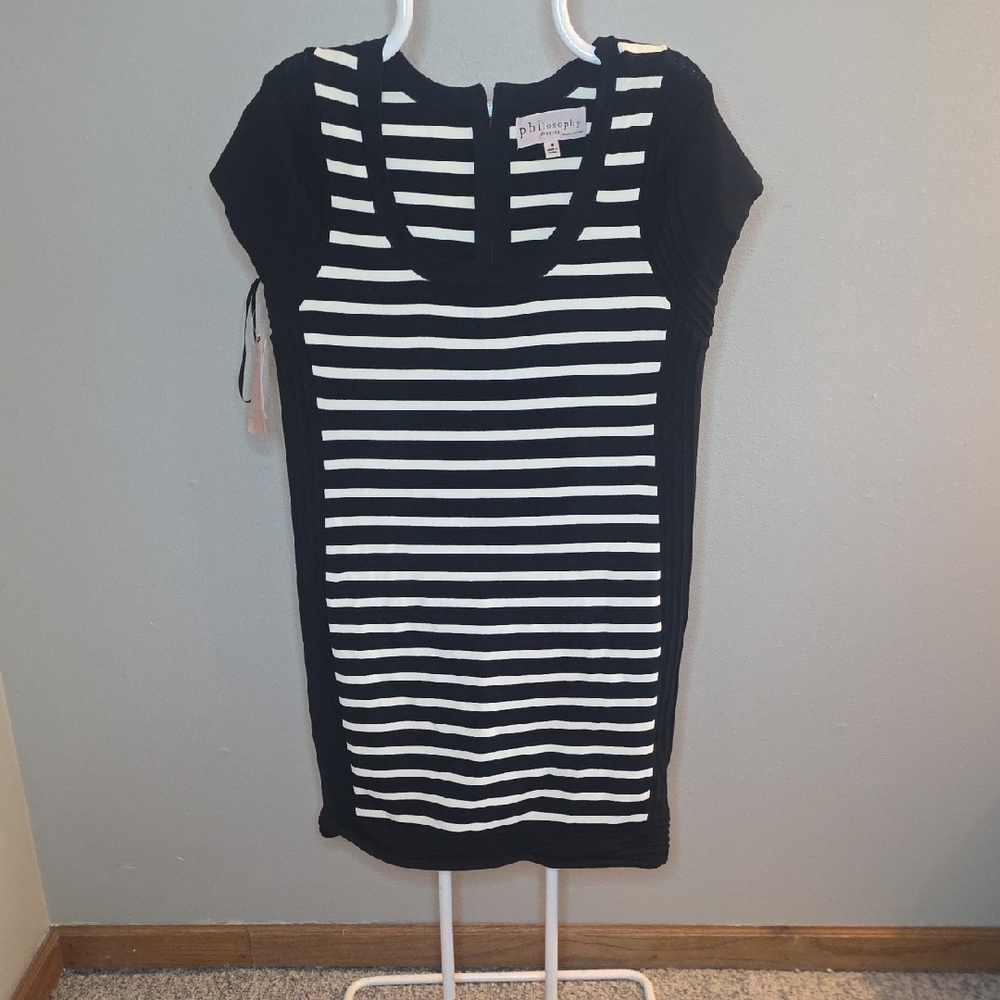 Philosophy Black and White Striped Bodycon Dress